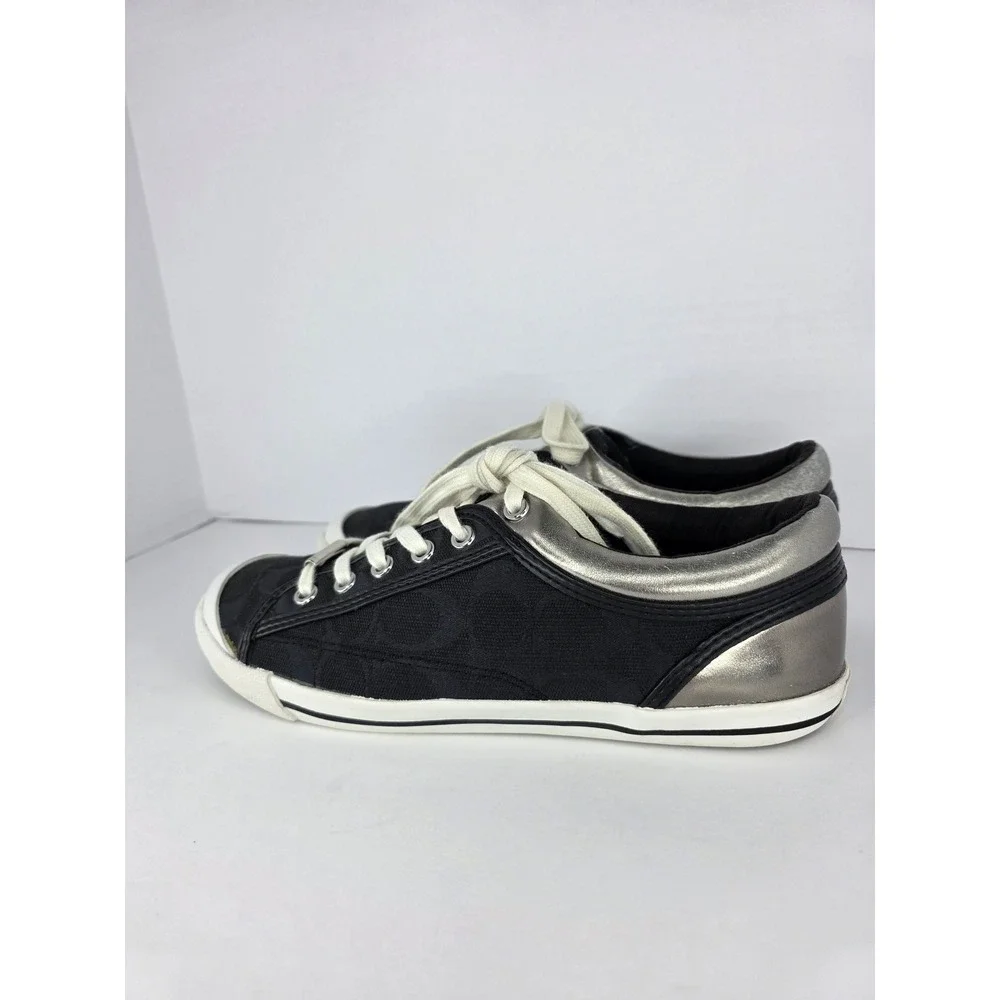 Coach Francesca Sneakers Womens 8B Black Canvas Signature C Silver Trim Classic